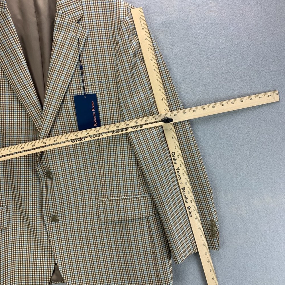 **SOLD**Roberto Rosso Sport Coat Mens 44R Brown Blue Check Wool Blend - Picture 12 of 16